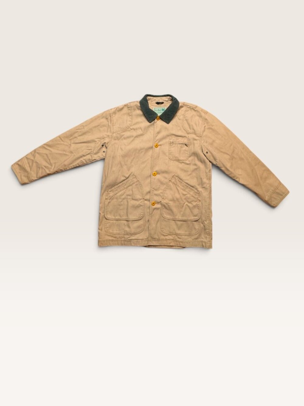 L.L. Bean Mens Large Original Field Coat Khaki Canvas Flannel Lined Vintage 90s